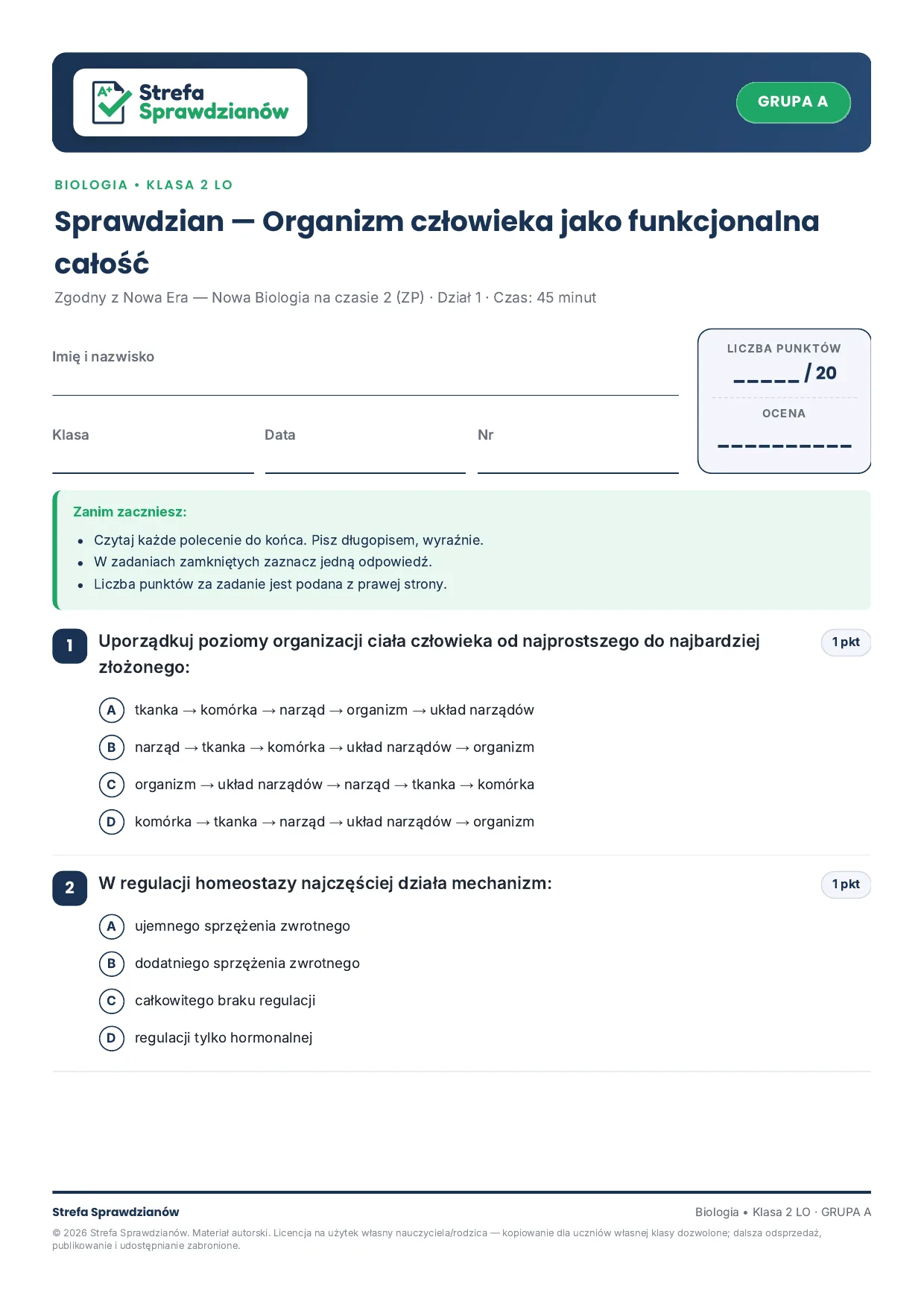 Przykładowy arkusz — strona 1