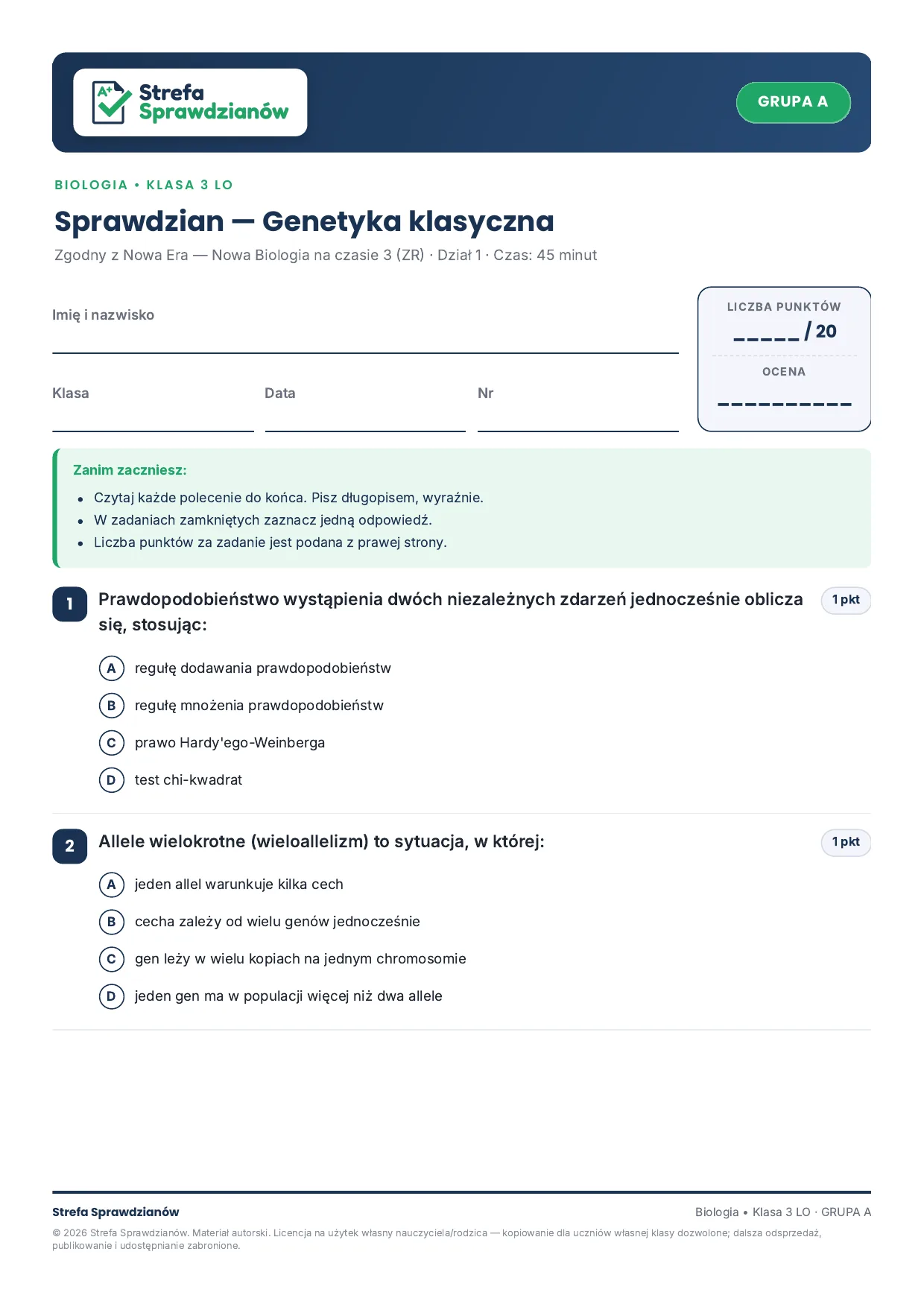 Przykładowy arkusz — strona 1