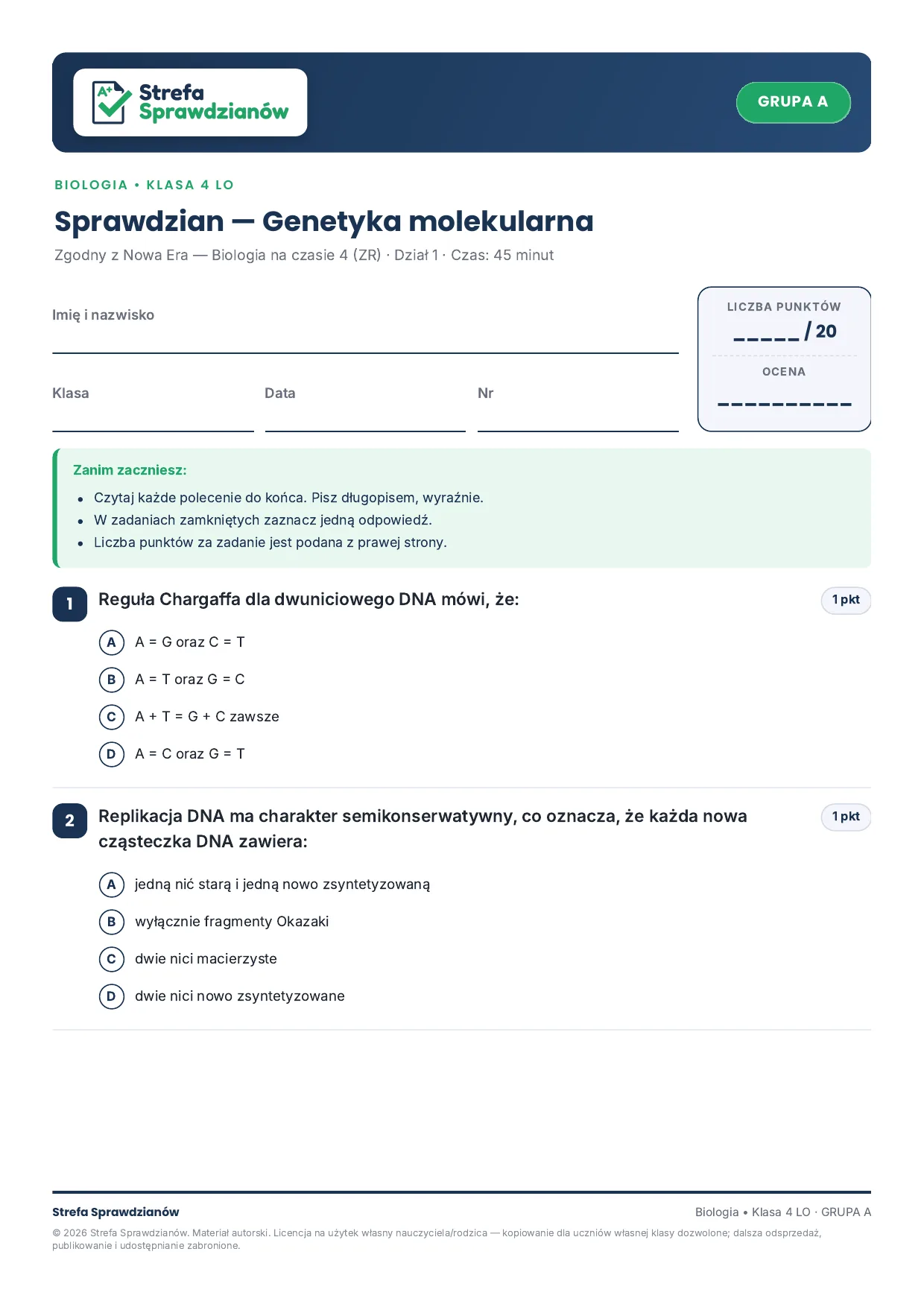 Przykładowy arkusz — strona 1