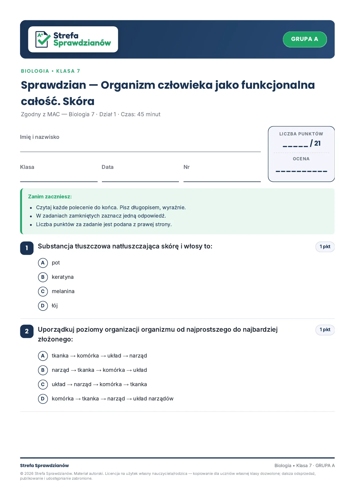 Przykładowy arkusz — strona 1