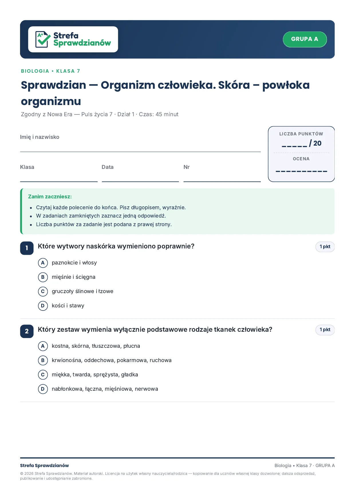 Przykładowy arkusz — strona 1