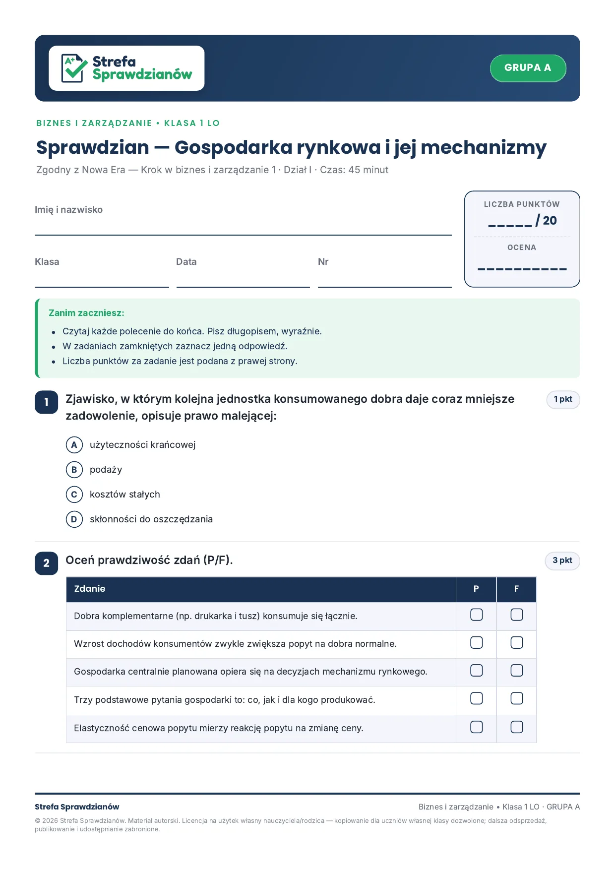 Przykładowy arkusz — strona 1