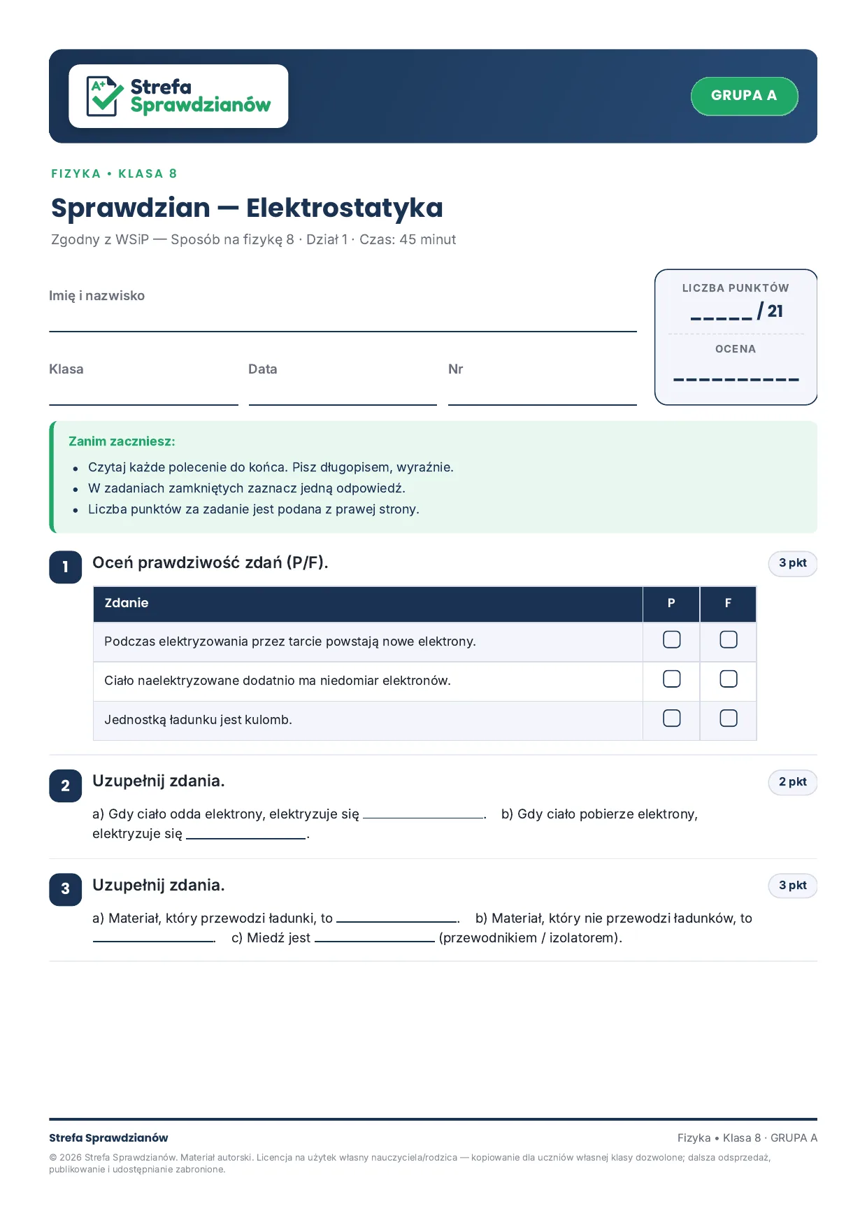 Przykładowy arkusz — strona 1