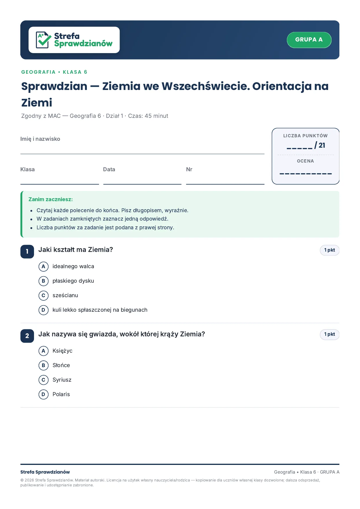 Przykładowy arkusz — strona 1