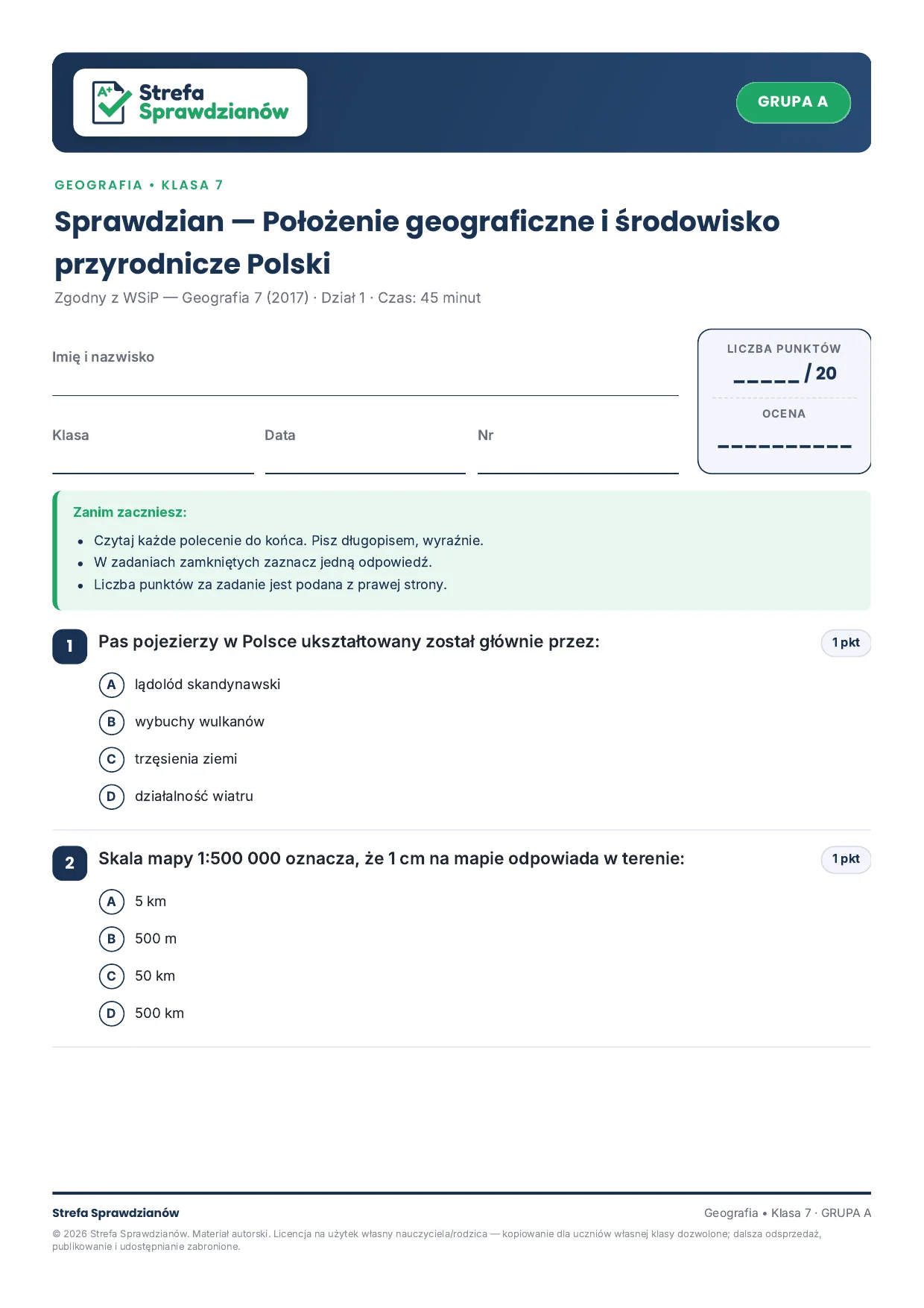 Przykładowy arkusz — strona 1