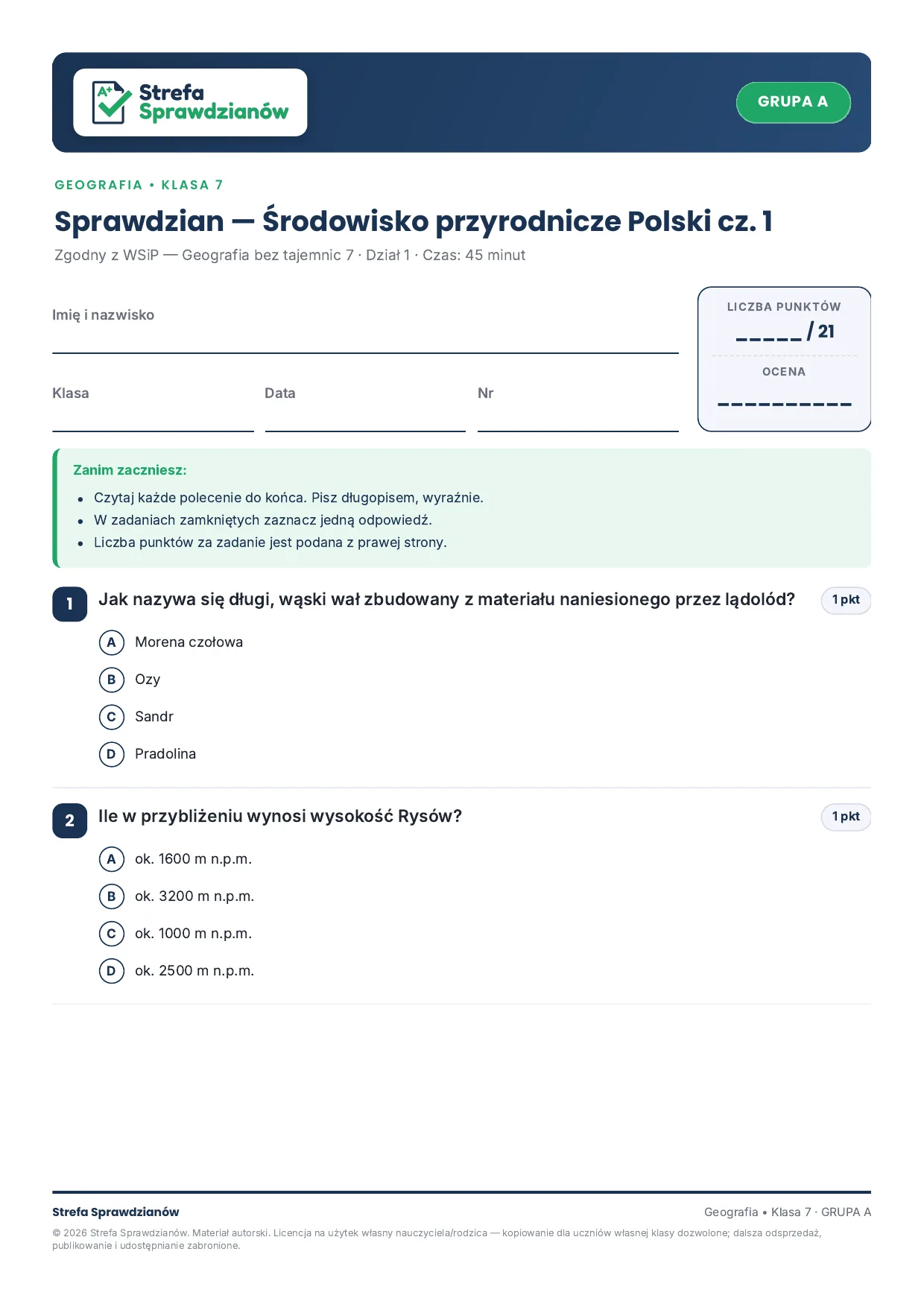 Przykładowy arkusz — strona 1
