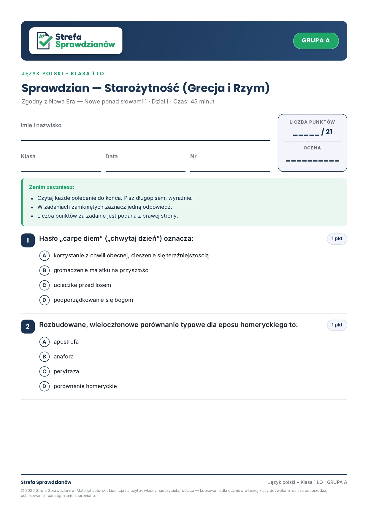 Przykładowy arkusz — strona 1