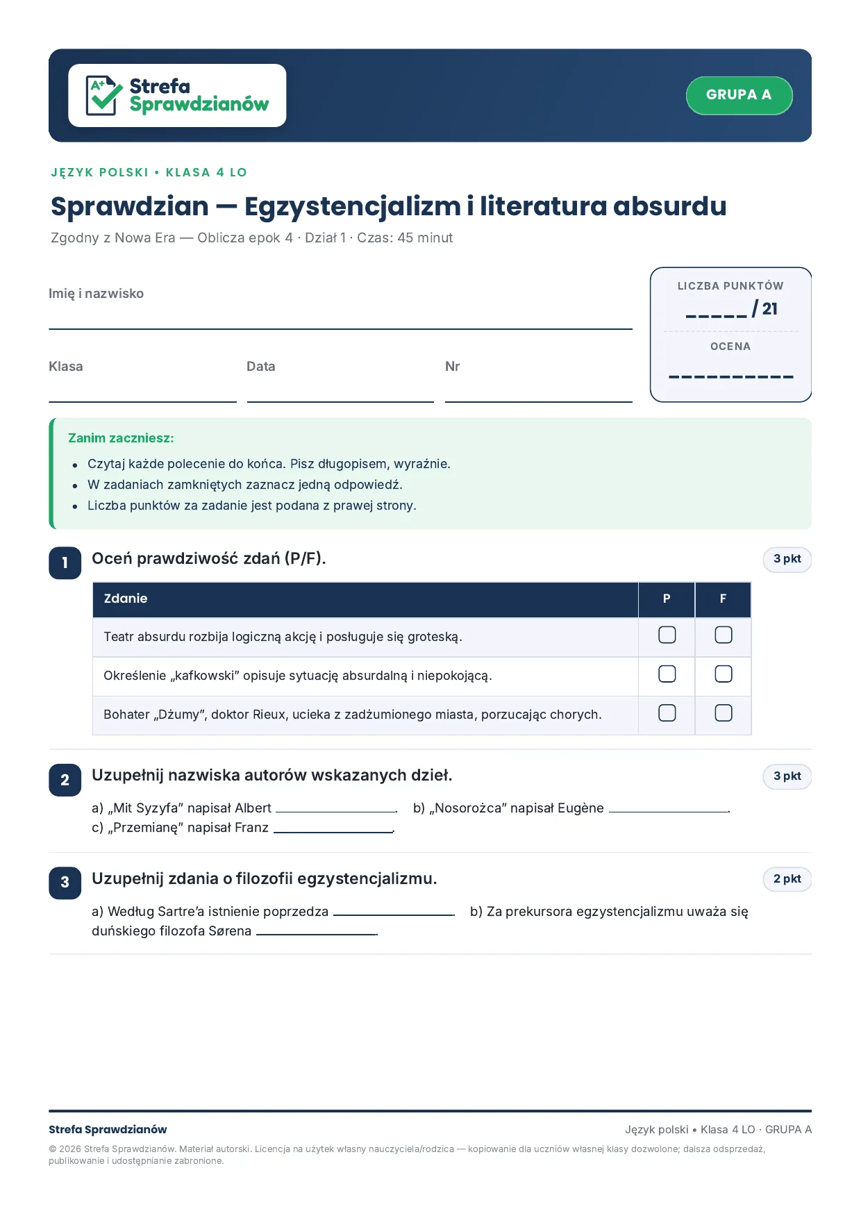 Przykładowy arkusz — strona 1