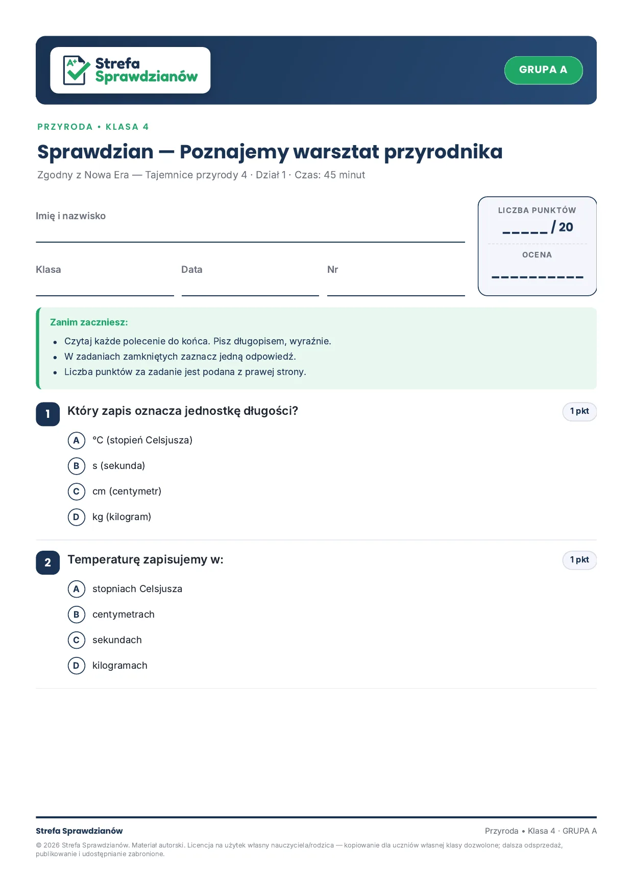 Przykładowy arkusz — strona 1