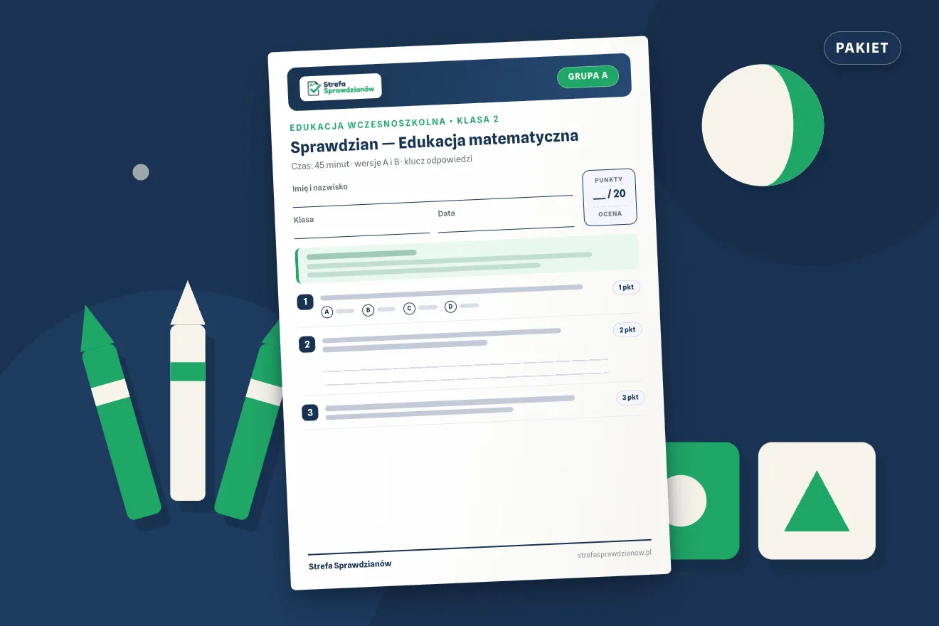 Okładka kompletu sprawdzianów i kartkówek — Edukacja wczesnoszkolna, klasa 2 — komplet całoroczny, Edukacja wczesnoszkolna · Klasa 2