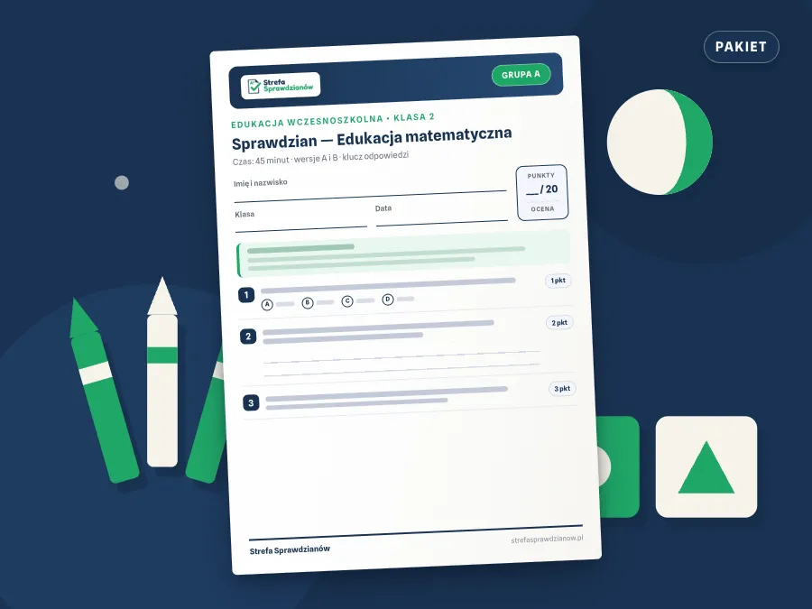 Okładka kompletu sprawdzianów i kartkówek — Edukacja wczesnoszkolna, klasa 2 — komplet całoroczny, Edukacja wczesnoszkolna · Klasa 2