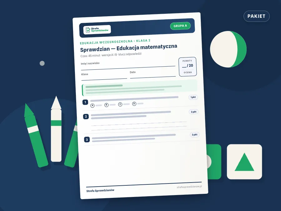 Okładka kompletu sprawdzianów i kartkówek — Edukacja wczesnoszkolna, klasa 2 — komplet całoroczny, Edukacja wczesnoszkolna · Klasa 2
