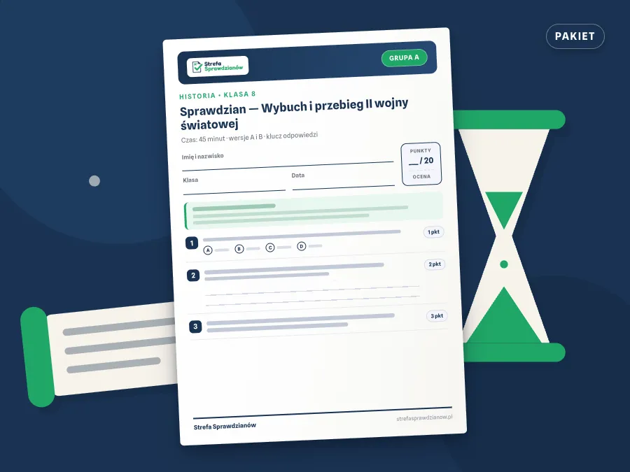 Okładka kompletu sprawdzianów i kartkówek — Historia, klasa 8 — komplet całoroczny, Historia · Klasa 8