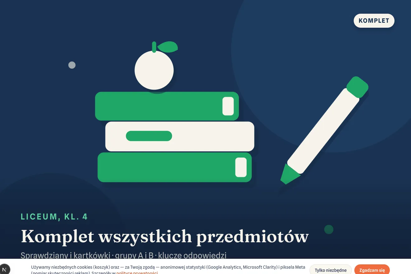 Okładka kompletu sprawdzianów i kartkówek — Liceum, klasa 4 — komplet wszystkich przedmiotów, komplet · Liceum, kl. 4