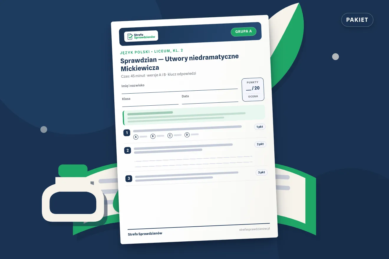 Okładka kompletu sprawdzianów i kartkówek — Język polski, klasa 2 liceum — komplet całoroczny, Język polski · Liceum, kl. 2