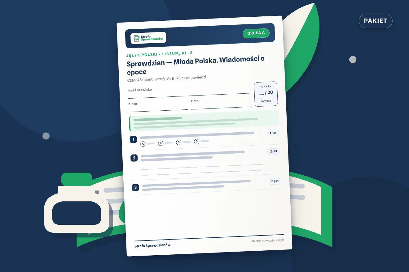 Okładka kompletu sprawdzianów i kartkówek — Język polski, klasa 3 liceum — komplet całoroczny, Język polski · Liceum, kl. 3